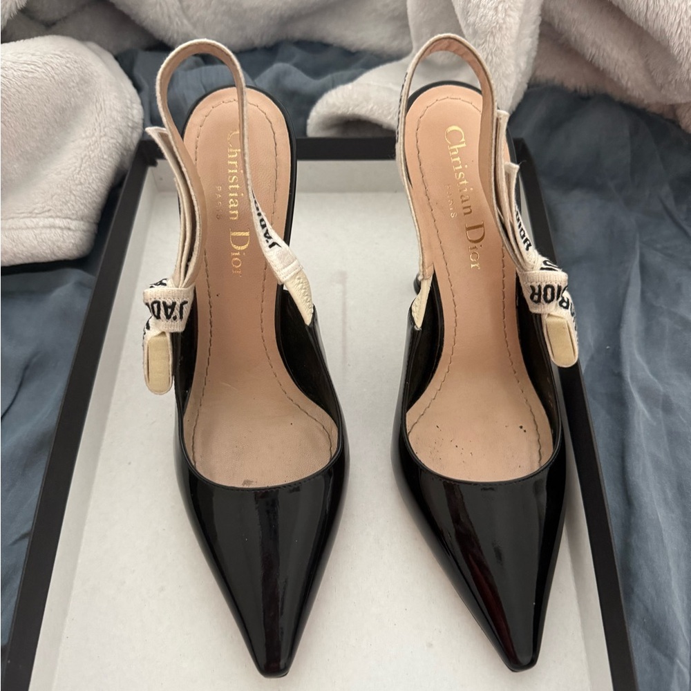 Dior Black Patent Leather Heels with Slingback
